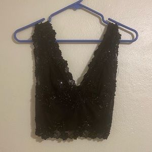 Bebe-Sequin Beaded Crop Top